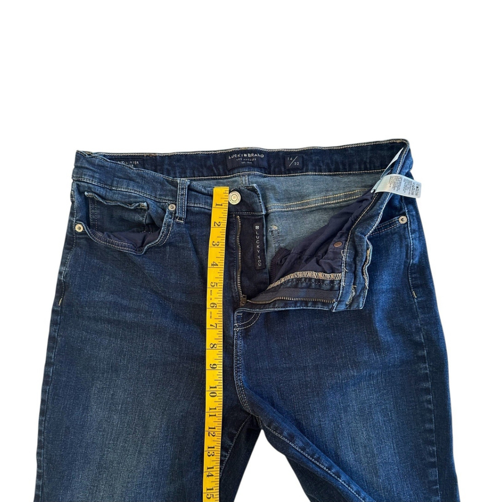 Lucky Brand High Rise Flare Stevie Denim Jeans Womens Size 14 / 32 Blue Raw Hem - Picture 5 of 16